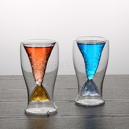 Customization Colorful mermaid double-layer glass cup Promotional Products