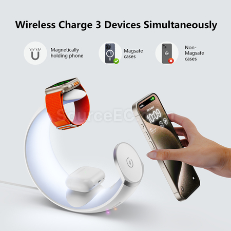Customization Moon Magnetic Three in One Wireless Mobile Power Night Light Promotional Products