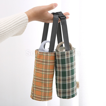 Customization Checkered Canvas Water Cup Bag Promotional Products