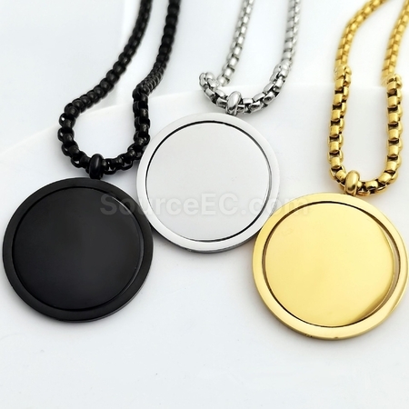 Customization Rotating Round Plate Titanium Steel Necklace Promotional Products