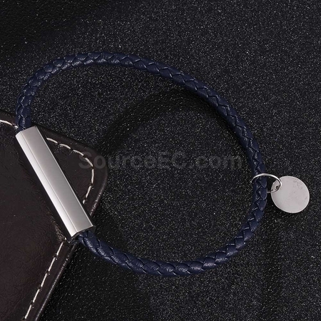 Customization Engraved Magnetic Buckle Leather Rope Bracelet Promotional Products
