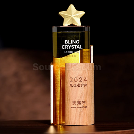 Customization Solid Wood Crystal Trophy Promotional Products