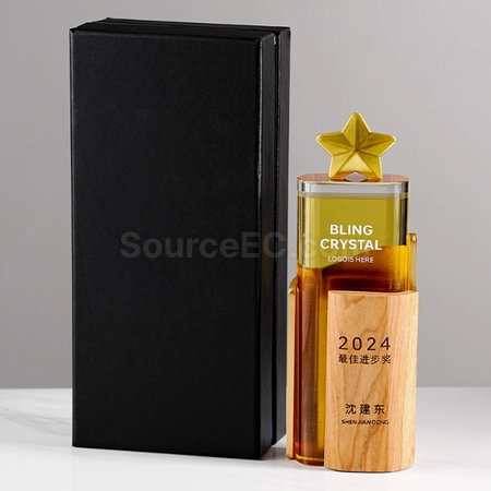 Customization Solid Wood Crystal Trophy Promotional Products