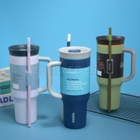 Customization Large capacity double-layer vacuum straw thermos cup Promotional Products