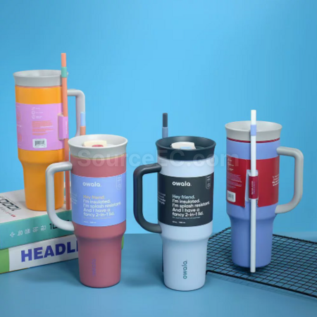 Customization Large capacity double-layer vacuum straw thermos cup Promotional Products