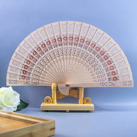 Customization Carved Fragrant Wood Folding Fan Promotional Products