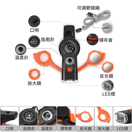 Customization 7-in-1 Survival Multifunctional Compass Outdoor Whistle Promotional Products