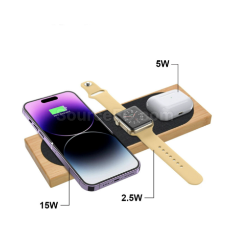 Customization Bamboo Three in One Magnetic Wireless Charging Promotional Products