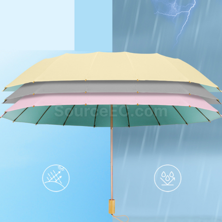 Customization 16 Bone Wooden Handle Sun Protection Tri-Fold Folding Umbrella Promotional Products