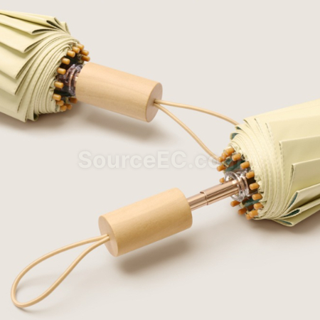 Customization 16 Bone Wooden Handle Sun Protection Tri-Fold Folding Umbrella Promotional Products