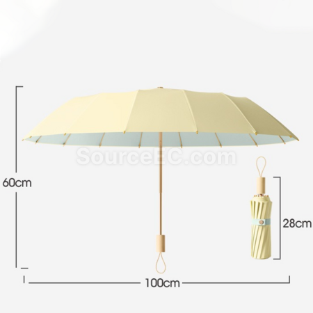 Customization 16 Bone Wooden Handle Sun Protection Tri-Fold Folding Umbrella Promotional Products