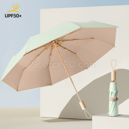 Customization 16 Bone Wooden Handle Sun Protection Tri-Fold Folding Umbrella Promotional Products