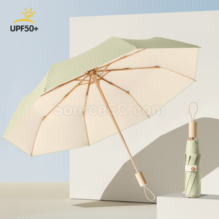 Customization 16 Bone Wooden Handle Sun Protection Tri-Fold Folding Umbrella Promotional Products