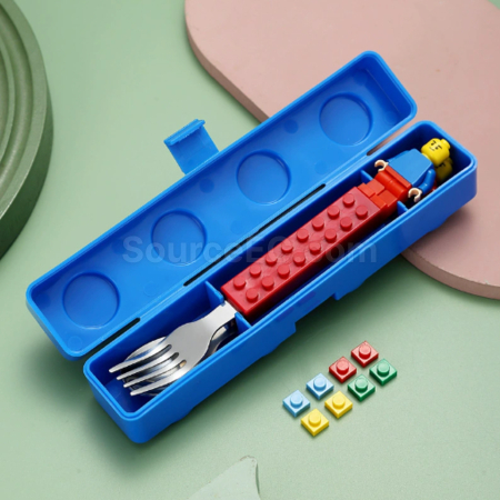 Customization Silicone building block handle, stainless steel knife fork spoon three piece set Promotional Products