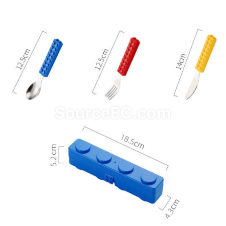 Customization Silicone building block handle, stainless steel knife fork spoon three piece set Promotional Products