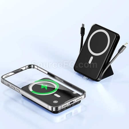 Customization Magnetic Wireless Charging Power Bank With Built-in Wire Promotional Products