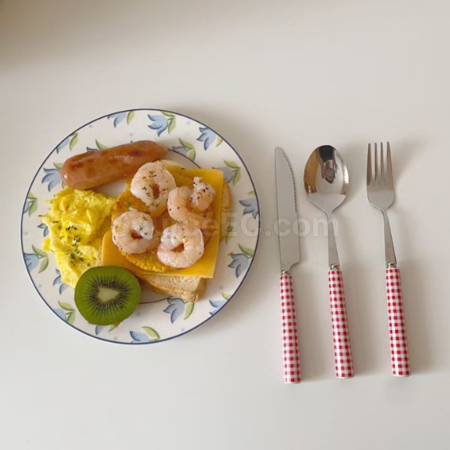 Customization Ceramic Handle Grid Style Stainless Steel Tableware Promotional Products