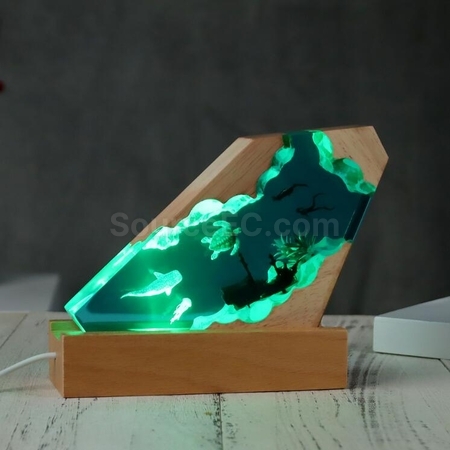 Customization Solid Wood Resin Night Light Art Ornaments Promotional Products