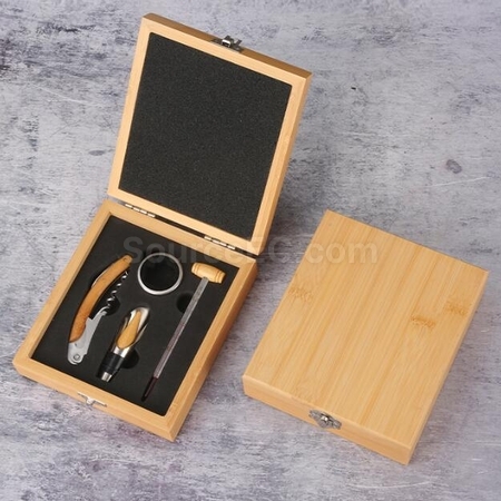 Customization High-Grade Stainless Steel Bottle Opener Set With Bamboo Box Promotional Products