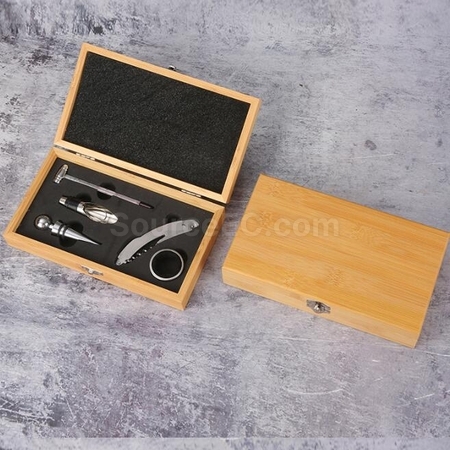 Customization High-Grade Stainless Steel Bottle Opener Set With Bamboo Box Promotional Products