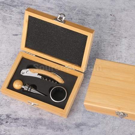 Customization High-Grade Stainless Steel Bottle Opener Set With Bamboo Box Promotional Products