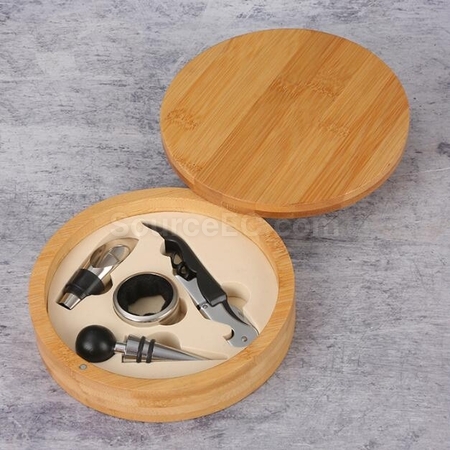 Customization High-Grade Stainless Steel Bottle Opener Set With Bamboo Box Promotional Products