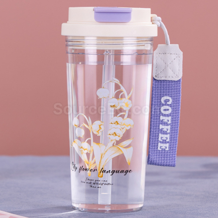 Customization Portable Sports Double Drinking Straw Cup Promotional Products