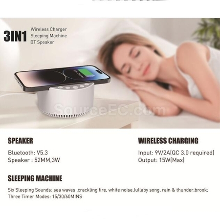 Customization White Noise 15W Wireless Charging Bluetooth Multi-Function Speaker Promotional Products