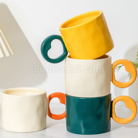 Customization Ceramic cup with a heart - shaped handle Promotional Products