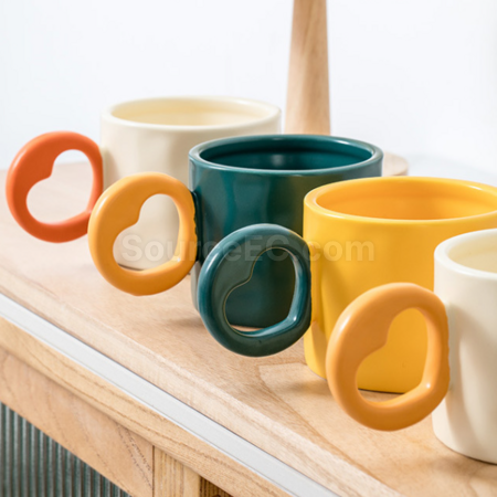 Customization Ceramic cup with a heart - shaped handle Promotional Products