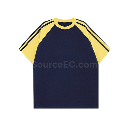 Customization Color - Blocked Three - Stripe Raglan - Sleeve Cotton Short - Sleeve T - Shirt Promotional Products