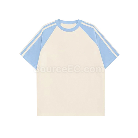 Customization Color - Blocked Three - Stripe Raglan - Sleeve Cotton Short - Sleeve T - Shirt Promotional Products