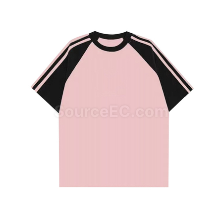 Customization Color - Blocked Three - Stripe Raglan - Sleeve Cotton Short - Sleeve T - Shirt Promotional Products
