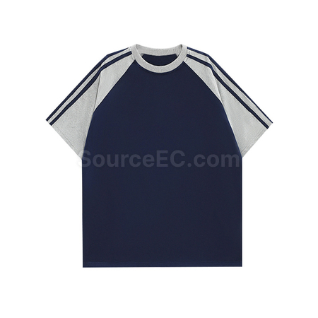 Customization Color - Blocked Three - Stripe Raglan - Sleeve Cotton Short - Sleeve T - Shirt Promotional Products