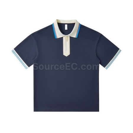 Customization 240g Japanese Retro Collar Zipper Color-Blocked Polo Shirt Promotional Products