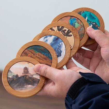 Customization Customized Round Bamboo Ceramic Retro Absorbent Coaster Promotional Products