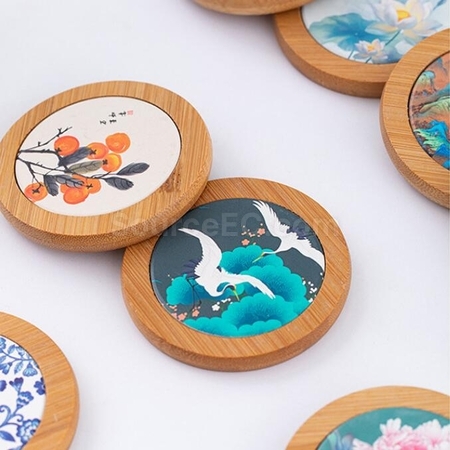 Customization Customized Round Bamboo Ceramic Retro Absorbent Coaster Promotional Products