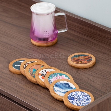 Customization Customized Round Bamboo Ceramic Retro Absorbent Coaster Promotional Products