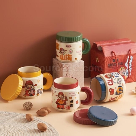 Customization Cartoon God Of Wealth Cup Ceramic Mug Promotional Products