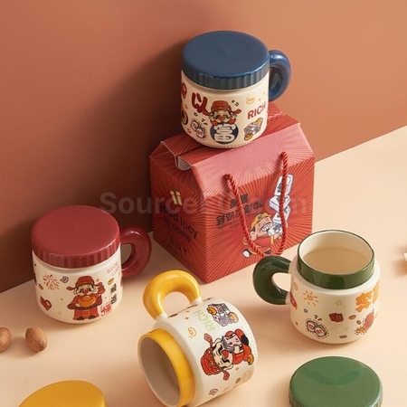 Customization Cartoon God Of Wealth Cup Ceramic Mug Promotional Products