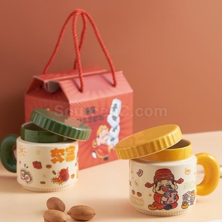 Customization Cartoon God Of Wealth Cup Ceramic Mug Promotional Products