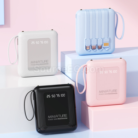 Customization 3C Certified Square Mobile Power Bank With Built-In Cable Promotional Products