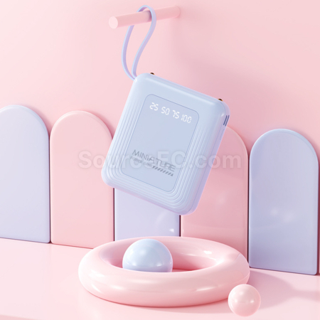 Customization 3C Certified Square Mobile Power Bank With Built-In Cable Promotional Products