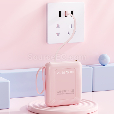 Customization 3C Certified Square Mobile Power Bank With Built-In Cable Promotional Products