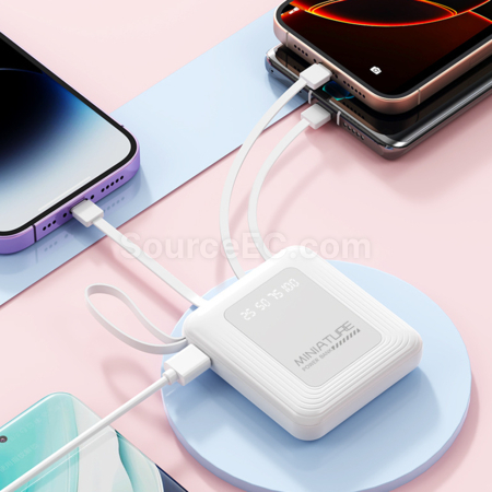 Customization 3C Certified Square Mobile Power Bank With Built-In Cable Promotional Products