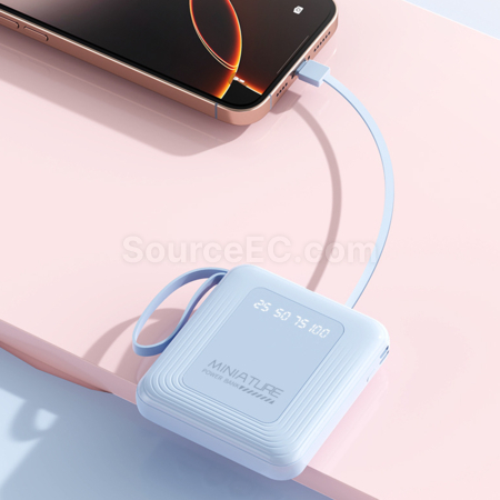 Customization 3C Certified Square Mobile Power Bank With Built-In Cable Promotional Products