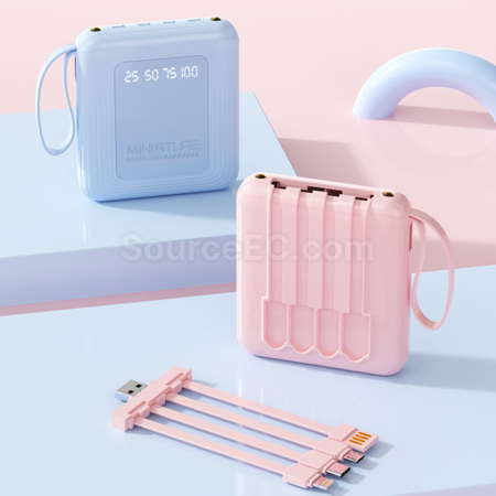 Customization 3C Certified Square Mobile Power Bank With Built-In Cable Promotional Products