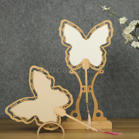 Customization Ancient Style Wooden Hollow Blank Rice Paper Round Fan Promotional Products