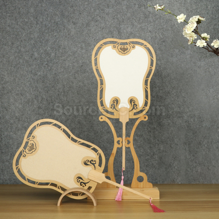 Customization Ancient Style Wooden Hollow Blank Rice Paper Round Fan Promotional Products