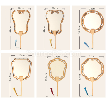 Customization Ancient Style Wooden Hollow Blank Rice Paper Round Fan Promotional Products